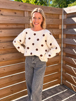 Ecru sweater/Brown dots
